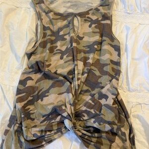 Camouflage Knot-Front Women's Tank Top